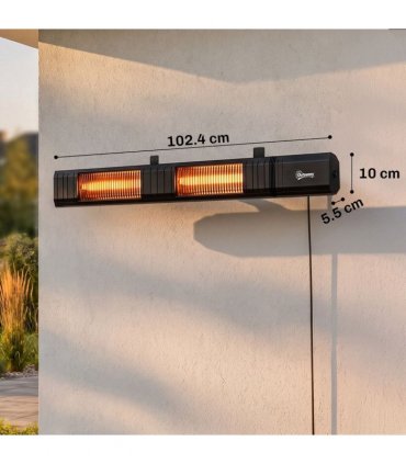 Outsunny 3000 W Electric Infrared Patio Heater, Wall Mounted IP65 Garden Heater with 9 Heat Settings, 24 H Timer, Black