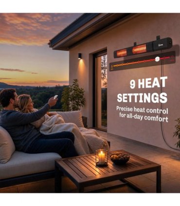 Outsunny 3000 W Electric Infrared Patio Heater, Wall Mounted IP65 Garden Heater with 9 Heat Settings, 24 H Timer, Black