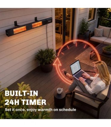Outsunny 3000 W Electric Infrared Patio Heater, Wall Mounted IP65 Garden Heater with 9 Heat Settings, 24 H Timer, Black