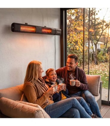 Outsunny 3000 W Electric Infrared Patio Heater, Wall Mounted IP65 Garden Heater with 9 Heat Settings, 24 H Timer, Black
