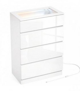 HOMCOM High Gloss 4 Drawer Chest of Drawers with Glass Top and RGB LED Lights, Dresser with Jewelry Organizer, APP Control