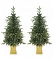 HOMCOM Set of 2 Prelit Christmas Trees with Dual-Colour LEDs, Remote, 4ft Artificial Aspen Fir Battery-Operated, 11 Modes, Pot