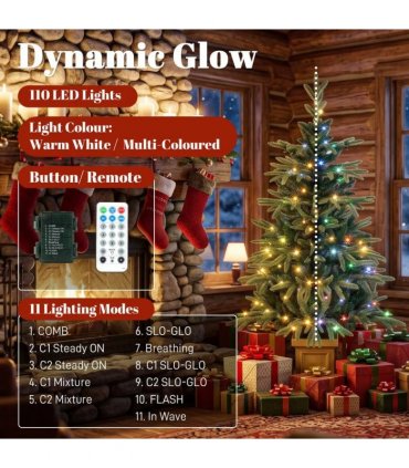 HOMCOM Set of 2 Prelit Christmas Trees with Dual-Colour LEDs, Remote, 4ft Artificial Aspen Fir Battery-Operated, 11 Modes, Pot