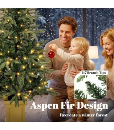 HOMCOM Set of 2 Prelit Christmas Trees with Dual-Colour LEDs, Remote, 4ft Artificial Aspen Fir Battery-Operated, 11 Modes, Pot