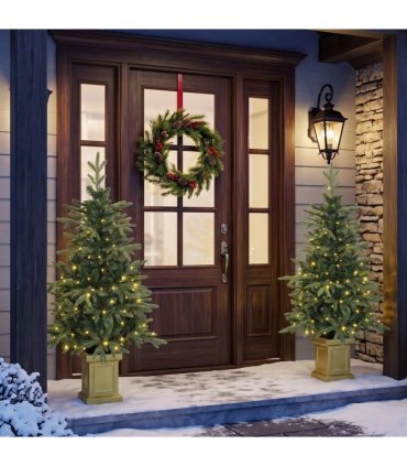 HOMCOM Set of 2 Prelit Christmas Trees with Dual-Colour LEDs, Remote, 4ft Artificial Aspen Fir Battery-Operated, 11 Modes, Pot