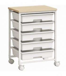 HOMCOM 6-Tier Storage Trolley on Wheels, Metal Kitchen Rolling Cart with 5 Pull-Out Drawers, White