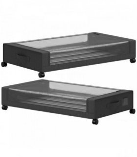 HOMCOM 40L Under Bed Storage On Wheels Pack of 2, Fabric Rolling Under Bed Drawers with Clear Lid, Zip, Steel Frame, Black