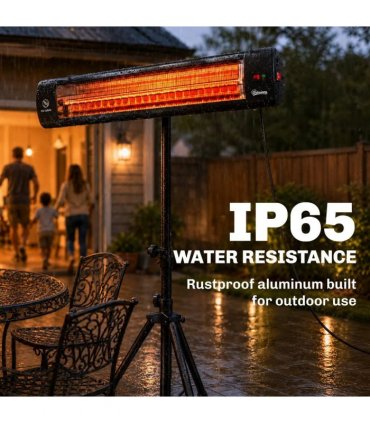 Outsunny 2500 W Electric Infrared Patio Heater, IP65 Outdoor Garden Heater with Tripod, 3 Heat Settings, 24H Timer, Black