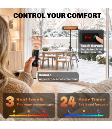 Outsunny 2500 W Electric Infrared Patio Heater, IP65 Outdoor Garden Heater with Tripod, 3 Heat Settings, 24H Timer, Black