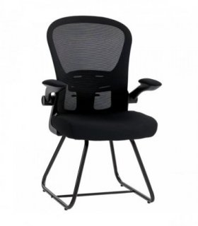 HOMCOM Reception Chair, Conference Meeting Office Chair with Flip-up Armrest, Mesh Backrest, Lumbar Support and Metal Base