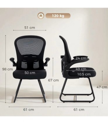 HOMCOM Reception Chair, Conference Meeting Office Chair with Flip-up Armrest, Mesh Backrest, Lumbar Support and Metal Base