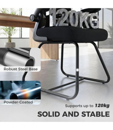 HOMCOM Reception Chair, Conference Meeting Office Chair with Flip-up Armrest, Mesh Backrest, Lumbar Support and Metal Base