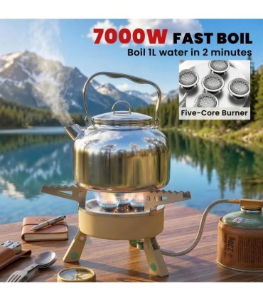 Outsunny 7000W Camping Stove with Piezo Ignition, High Power Gas Stove with 50kg Capacity and Carry Bag for Outdoor Hiking Khaki