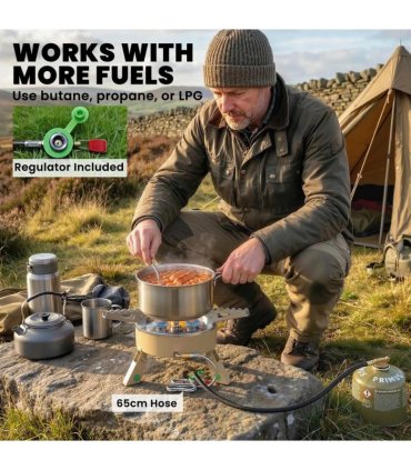 Outsunny 7000W Camping Stove with Piezo Ignition, High Power Gas Stove with 50kg Capacity and Carry Bag for Outdoor Hiking Khaki