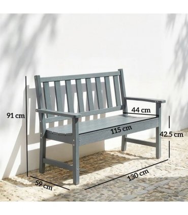 Outsunny 2 Seater Plastic Garden Bench, Outdoor Patio Bench with Armrest and Backrest, Weatherproof Outdoor Furniture for Balcony