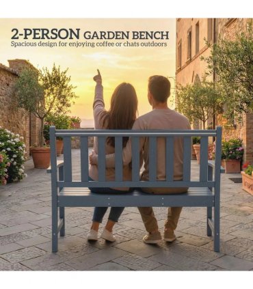 Outsunny 2 Seater Plastic Garden Bench, Outdoor Patio Bench with Armrest and Backrest, Weatherproof Outdoor Furniture for Balcony