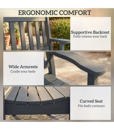 Outsunny 2 Seater Plastic Garden Bench, Outdoor Patio Bench with Armrest and Backrest, Weatherproof Outdoor Furniture for Balcony