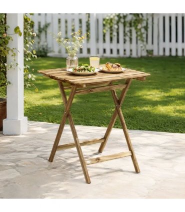Outsunny Outdoor Coffee Table Foldable Wooden Garden Table for Patio Balcony Natural Wood