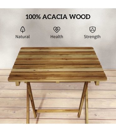 Outsunny Outdoor Coffee Table Foldable Wooden Garden Table for Patio Balcony Natural Wood