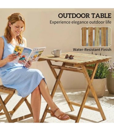 Outsunny Outdoor Coffee Table Foldable Wooden Garden Table for Patio Balcony Natural Wood