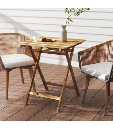 Outsunny Outdoor Coffee Table Foldable Wooden Garden Table for Patio Balcony Natural Wood