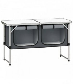 Outsunny Camping Cupboards Folding Portable Aluminium Camp Cook Station with Storage Cupboard for Outdoor BBQ