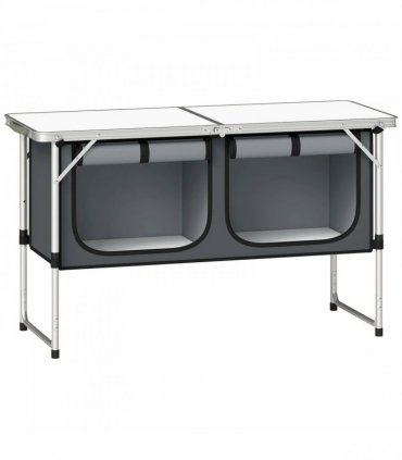 Outsunny Camping Cupboards Folding Portable Aluminium Camp Cook Station with Storage Cupboard for Outdoor BBQ