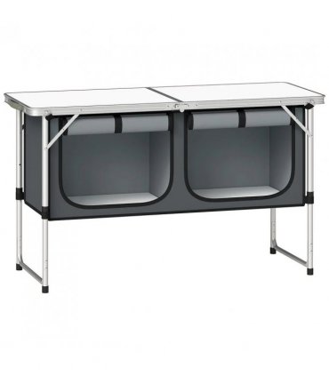 Outsunny Camping Cupboards Folding Portable Aluminium Camp Cook Station with Storage Cupboard for Outdoor BBQ