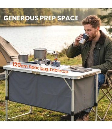 Outsunny Camping Cupboards Folding Portable Aluminium Camp Cook Station with Storage Cupboard for Outdoor BBQ