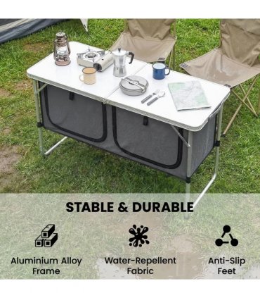 Outsunny Camping Cupboards Folding Portable Aluminium Camp Cook Station with Storage Cupboard for Outdoor BBQ