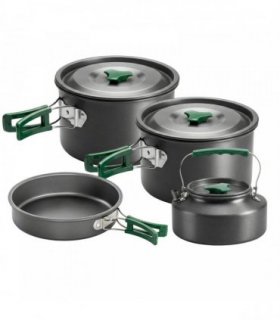Outsunny Camping Cookware Set for 4-5 People, Lightweight Aluminium Camping Cooking Kit with Anti-Scald Handles, Grey