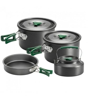 Outsunny Camping Cookware Set for 4-5 People, Lightweight Aluminium Camping Cooking Kit with Anti-Scald Handles, Grey