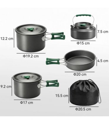Outsunny Camping Cookware Set for 4-5 People, Lightweight Aluminium Camping Cooking Kit with Anti-Scald Handles, Grey