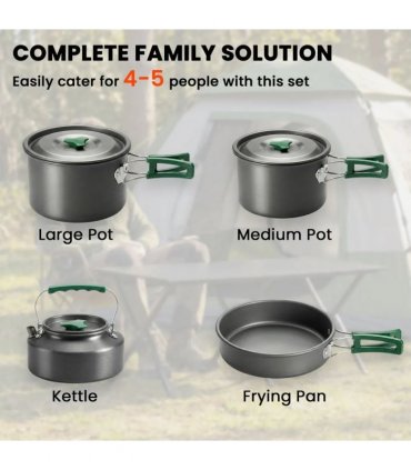 Outsunny Camping Cookware Set for 4-5 People, Lightweight Aluminium Camping Cooking Kit with Anti-Scald Handles, Grey