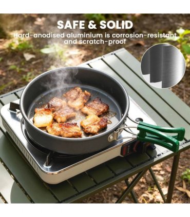 Outsunny Camping Cookware Set for 4-5 People, Lightweight Aluminium Camping Cooking Kit with Anti-Scald Handles, Grey