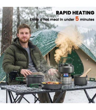Outsunny Camping Cookware Set for 4-5 People, Lightweight Aluminium Camping Cooking Kit with Anti-Scald Handles, Grey
