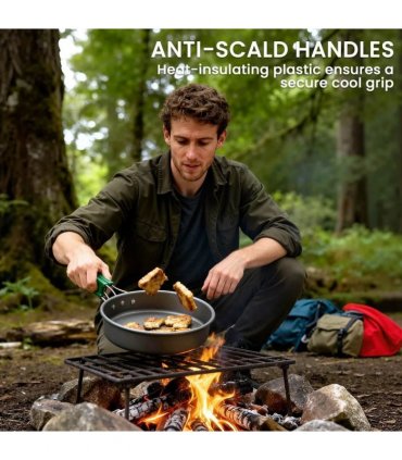 Outsunny Camping Cookware Set for 4-5 People, Lightweight Aluminium Camping Cooking Kit with Anti-Scald Handles, Grey