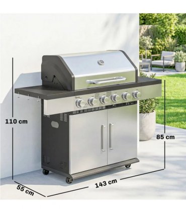 Outsunny 6 Burner Liquid Propane Gas BBQ Grill, Outdoor Portable Gas Barbecue Grill with Warming Rack, Side Tables, Cabinet