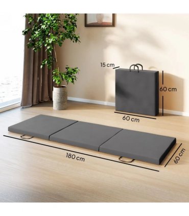 HOMCOM Gymnastics Mat, Tri-Fold Crash Exercise Pad, 6FT 2" Thick Foldable Workout Mat with Handles for Home Training, Grey