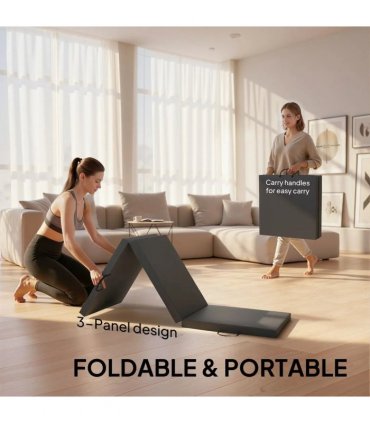 HOMCOM Gymnastics Mat, Tri-Fold Crash Exercise Pad, 6FT 2" Thick Foldable Workout Mat with Handles for Home Training, Grey