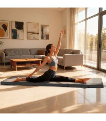 HOMCOM Gymnastics Mat, Tri-Fold Crash Exercise Pad, 6FT 2" Thick Foldable Workout Mat with Handles for Home Training, Grey