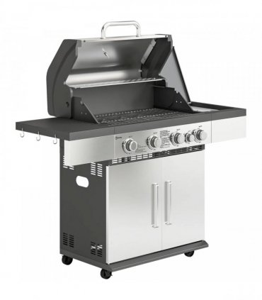 Outsunny 4 Burner Gas BBQ Grill, Portable Gas Barbecue Grill with Side Burner, Warming Rack, Side Shelf, Storage Cabinet