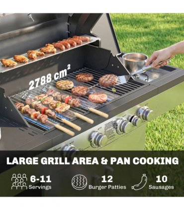 Outsunny 4 Burner Gas BBQ Grill, Portable Gas Barbecue Grill with Side Burner, Warming Rack, Side Shelf, Storage Cabinet