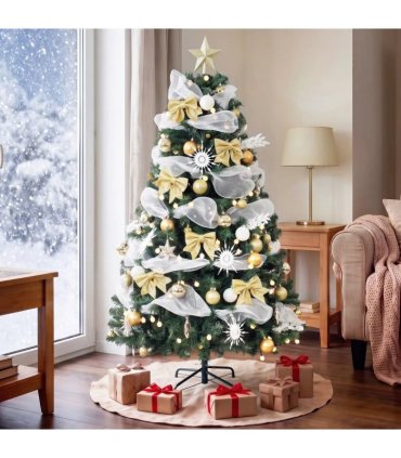 HOMCOM 5ft Pre-Lit Christmas Tree with 150 LED Lights, Artificial Xmas Tree with 8 Lighting Modes, 450 Tips, Remote, Green