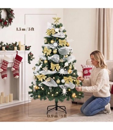 HOMCOM 5ft Pre-Lit Christmas Tree with 150 LED Lights, Artificial Xmas Tree with 8 Lighting Modes, 450 Tips, Remote, Green
