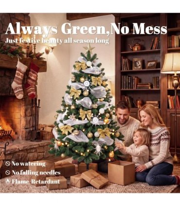 HOMCOM 5ft Pre-Lit Christmas Tree with 150 LED Lights, Artificial Xmas Tree with 8 Lighting Modes, 450 Tips, Remote, Green