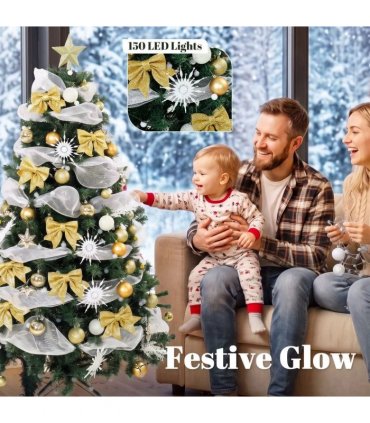 HOMCOM 5ft Pre-Lit Christmas Tree with 150 LED Lights, Artificial Xmas Tree with 8 Lighting Modes, 450 Tips, Remote, Green