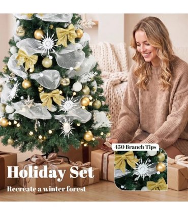 HOMCOM 5ft Pre-Lit Christmas Tree with 150 LED Lights, Artificial Xmas Tree with 8 Lighting Modes, 450 Tips, Remote, Green