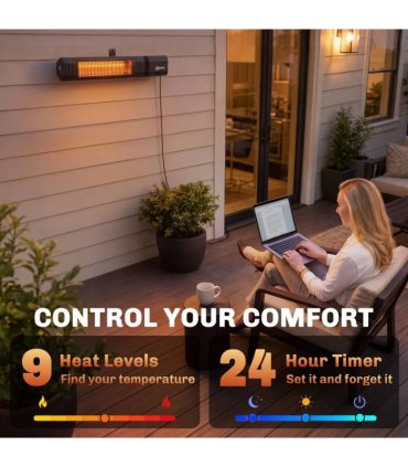 Outsunny 2000 W Electric Infrared Patio Heater, IP65 Outdoor Garden Heater with APP/Touch/Remote Control, 9 Heat Settings, Black