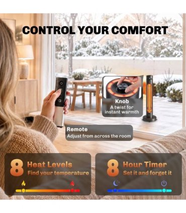 Outsunny 2000 W Electric Infrared Patio Heater, Free Standing Oscillating Outdoor Garden Heater with Knob/Remote Control, Black